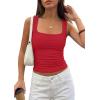 imagePRETTYGARDEN Tank Tops for Women 2026 Summer Sleeveless Square Neck Double Lined Tops Spring Ruched Going Out Y2K ClothesRed