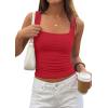 imagePRETTYGARDEN Tank Tops for Women 2026 Summer Sleeveless Square Neck Double Lined Tops Spring Ruched Going Out Y2K ClothesRed
