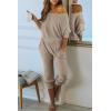 imagePRETTYGARDEN Two Piece Sets for Women 2026 Casual Ribbed Knit Off Shoulder Tops Lounge Pants Fall Tracksuits Winter ClothesApricot
