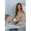 imagePRETTYGARDEN Two Piece Sets for Women 2026 Casual Ribbed Knit Off Shoulder Tops Lounge Pants Fall Tracksuits Winter ClothesApricot