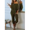 imagePRETTYGARDEN Two Piece Sets for Women 2026 Casual Ribbed Knit Off Shoulder Tops Lounge Pants Fall Tracksuits Winter ClothesArmy Green