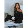 imagePRETTYGARDEN Two Piece Sets for Women 2026 Casual Ribbed Knit Off Shoulder Tops Lounge Pants Fall Tracksuits Winter ClothesBlack