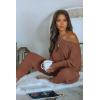 imagePRETTYGARDEN Two Piece Sets for Women 2026 Casual Ribbed Knit Off Shoulder Tops Lounge Pants Fall Tracksuits Winter ClothesCoffee