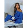 imagePRETTYGARDEN Two Piece Sets for Women 2026 Casual Ribbed Knit Off Shoulder Tops Lounge Pants Fall Tracksuits Winter ClothesDark Blue