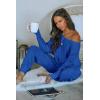 imagePRETTYGARDEN Two Piece Sets for Women 2026 Casual Ribbed Knit Off Shoulder Tops Lounge Pants Fall Tracksuits Winter ClothesDark Blue