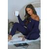imagePRETTYGARDEN Two Piece Sets for Women 2026 Casual Ribbed Knit Off Shoulder Tops Lounge Pants Fall Tracksuits Winter ClothesDark Sea Blue