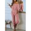 imagePRETTYGARDEN Two Piece Sets for Women 2026 Casual Ribbed Knit Off Shoulder Tops Lounge Pants Fall Tracksuits Winter ClothesDusty Pink