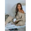 imagePRETTYGARDEN Two Piece Sets for Women 2026 Casual Ribbed Knit Off Shoulder Tops Lounge Pants Fall Tracksuits Winter ClothesGrey
