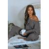 imagePRETTYGARDEN Two Piece Sets for Women 2026 Casual Ribbed Knit Off Shoulder Tops Lounge Pants Fall Tracksuits Winter ClothesGrey Blue