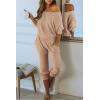 imagePRETTYGARDEN Two Piece Sets for Women 2026 Casual Ribbed Knit Off Shoulder Tops Lounge Pants Fall Tracksuits Winter ClothesKhaki