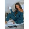 imagePRETTYGARDEN Two Piece Sets for Women 2026 Casual Ribbed Knit Off Shoulder Tops Lounge Pants Fall Tracksuits Winter ClothesLake Blue