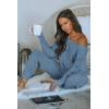 imagePRETTYGARDEN Two Piece Sets for Women 2026 Casual Ribbed Knit Off Shoulder Tops Lounge Pants Fall Tracksuits Winter ClothesLight Blue