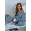 imagePRETTYGARDEN Two Piece Sets for Women 2026 Casual Ribbed Knit Off Shoulder Tops Lounge Pants Fall Tracksuits Winter ClothesLight Blue