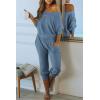 imagePRETTYGARDEN Two Piece Sets for Women 2026 Casual Ribbed Knit Off Shoulder Tops Lounge Pants Fall Tracksuits Winter ClothesLight Blue