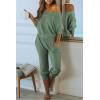 imagePRETTYGARDEN Two Piece Sets for Women 2026 Casual Ribbed Knit Off Shoulder Tops Lounge Pants Fall Tracksuits Winter ClothesLight Green