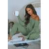 imagePRETTYGARDEN Two Piece Sets for Women 2026 Casual Ribbed Knit Off Shoulder Tops Lounge Pants Fall Tracksuits Winter ClothesLight Green