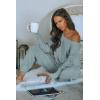 imagePRETTYGARDEN Two Piece Sets for Women 2026 Casual Ribbed Knit Off Shoulder Tops Lounge Pants Fall Tracksuits Winter ClothesLight Grey Blue