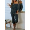 imagePRETTYGARDEN Two Piece Sets for Women 2026 Casual Ribbed Knit Off Shoulder Tops Lounge Pants Fall Tracksuits Winter ClothesNavy