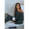 imagePRETTYGARDEN Two Piece Sets for Women 2026 Casual Ribbed Knit Off Shoulder Tops Lounge Pants Fall Tracksuits Winter ClothesNavy