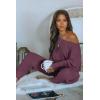 imagePRETTYGARDEN Two Piece Sets for Women 2026 Casual Ribbed Knit Off Shoulder Tops Lounge Pants Fall Tracksuits Winter ClothesPurple Red