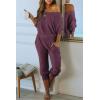 imagePRETTYGARDEN Two Piece Sets for Women 2026 Casual Ribbed Knit Off Shoulder Tops Lounge Pants Fall Tracksuits Winter ClothesPurple Red