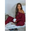 imagePRETTYGARDEN Two Piece Sets for Women 2026 Casual Ribbed Knit Off Shoulder Tops Lounge Pants Fall Tracksuits Winter ClothesWine Red