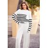 imagePRETTYGARDEN Two Piece Sets for Women 2026 Pullover Sweater High Waisted Sweatpants Tracksuit Lounge Set Fall Winter OutfitsStriped White