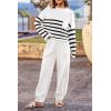 imagePRETTYGARDEN Two Piece Sets for Women 2026 Pullover Sweater High Waisted Sweatpants Tracksuit Lounge Set Fall Winter OutfitsStriped White