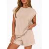 imagePRETTYGARDEN Two Piece Short Sets for Women Summer 2026 Matching Loungewear Travel Outfits Spring Beach Vacation ClothesBeige