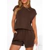 imagePRETTYGARDEN Two Piece Short Sets for Women Summer 2026 Matching Loungewear Travel Outfits Spring Beach Vacation ClothesBrown