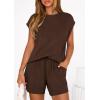 imagePRETTYGARDEN Two Piece Short Sets for Women Summer 2026 Matching Loungewear Travel Outfits Spring Beach Vacation ClothesBrown