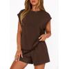 imagePRETTYGARDEN Two Piece Short Sets for Women Summer 2026 Matching Loungewear Travel Outfits Spring Beach Vacation ClothesBrown