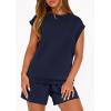 imagePRETTYGARDEN Two Piece Short Sets for Women Summer 2026 Matching Loungewear Travel Outfits Spring Beach Vacation ClothesNavy Blue