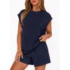 imagePRETTYGARDEN Two Piece Short Sets for Women Summer 2026 Matching Loungewear Travel Outfits Spring Beach Vacation ClothesNavy Blue