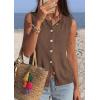 imagePRETTYGARDEN Vest Tops for Women 2026 Summer Sleeveless Sweater Tops Spring Trendy Knit Vests Cute Button Up CardiganBrown