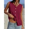 imagePRETTYGARDEN Vest Tops for Women 2026 Summer Sleeveless Sweater Tops Spring Trendy Knit Vests Cute Button Up CardiganBurgundy