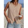 imagePRETTYGARDEN Vest Tops for Women 2026 Summer Sleeveless Sweater Tops Spring Trendy Knit Vests Cute Button Up CardiganKhaki