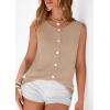 imagePRETTYGARDEN Vest Tops for Women 2026 Summer Sleeveless Sweater Tops Spring Trendy Knit Vests Cute Button Up CardiganKhaki