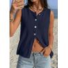 imagePRETTYGARDEN Vest Tops for Women 2026 Summer Sleeveless Sweater Tops Spring Trendy Knit Vests Cute Button Up CardiganNavy Blue