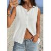 imagePRETTYGARDEN Vest Tops for Women 2026 Summer Sleeveless Sweater Tops Spring Trendy Knit Vests Cute Button Up CardiganWhite