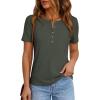 imagePRETTYGARDEN Waffle Knit Tops for Women Short Sleeve Henley Shirts 2026 Summer Blouses Dressy Casual Spring Fashion ClothesArmy Green