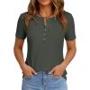 imagePRETTYGARDEN Waffle Knit Tops for Women Short Sleeve Henley Shirts 2026 Summer Blouses Dressy Casual Spring Fashion ClothesArmy Green