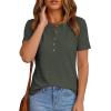 imagePRETTYGARDEN Waffle Knit Tops for Women Short Sleeve Henley Shirts 2026 Summer Blouses Dressy Casual Spring Fashion ClothesArmy Green