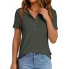 imagePRETTYGARDEN Waffle Knit Tops for Women Short Sleeve Henley Shirts 2026 Summer Blouses Dressy Casual Spring Fashion ClothesArmy Green