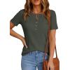 imagePRETTYGARDEN Waffle Knit Tops for Women Short Sleeve Henley Shirts 2026 Summer Blouses Dressy Casual Spring Fashion ClothesArmy Green