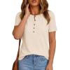imagePRETTYGARDEN Waffle Knit Tops for Women Short Sleeve Henley Shirts 2026 Summer Blouses Dressy Casual Spring Fashion ClothesBeige