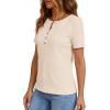 imagePRETTYGARDEN Waffle Knit Tops for Women Short Sleeve Henley Shirts 2026 Summer Blouses Dressy Casual Spring Fashion ClothesBeige
