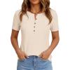 imagePRETTYGARDEN Waffle Knit Tops for Women Short Sleeve Henley Shirts 2026 Summer Blouses Dressy Casual Spring Fashion ClothesBeige