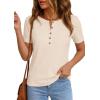 imagePRETTYGARDEN Waffle Knit Tops for Women Short Sleeve Henley Shirts 2026 Summer Blouses Dressy Casual Spring Fashion ClothesBeige