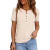 imagePRETTYGARDEN Waffle Knit Tops for Women Short Sleeve Henley Shirts 2026 Summer Blouses Dressy Casual Spring Fashion ClothesBeige